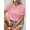imageDokotoo Womens Tops Dressy Casual Summer Crewneck Short Sleeve Sweaters Knit Solid Trendy Hollow Out Shirts BlousesPink