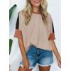 imageDokotoo Womens Tops Oversized Trendy Shirts 2025 Summer Color Block Crewneck Business Casual Womens Blouses S2XLParchment