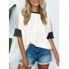 imageDokotoo Womens Tops Oversized Trendy Shirts 2025 Summer Color Block Crewneck Business Casual Womens Blouses S2XLWhite a