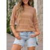 imageDokotoo Womens Tops Round Neck Striped Half Sleeve Hollow Out Crochet Loose Pullover Sweaters 2025Beige