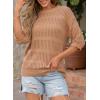 imageDokotoo Womens Tops Round Neck Striped Half Sleeve Hollow Out Crochet Loose Pullover Sweaters 2025Beige