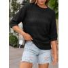 imageDokotoo Womens Tops Round Neck Striped Half Sleeve Hollow Out Crochet Loose Pullover Sweaters 2025Black