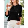 imageDokotoo Womens Tops Round Neck Striped Half Sleeve Hollow Out Crochet Loose Pullover Sweaters 2025Black