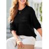 imageDokotoo Womens Tops Round Neck Striped Half Sleeve Hollow Out Crochet Loose Pullover Sweaters 2025Black