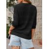 imageDokotoo Womens Tops Round Neck Striped Half Sleeve Hollow Out Crochet Loose Pullover Sweaters 2025Black