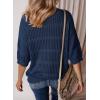 imageDokotoo Womens Tops Round Neck Striped Half Sleeve Hollow Out Crochet Loose Pullover Sweaters 2025Navy Blue