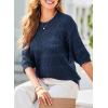 imageDokotoo Womens Tops Round Neck Striped Half Sleeve Hollow Out Crochet Loose Pullover Sweaters 2025Navy Blue