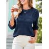 imageDokotoo Womens Tops Round Neck Striped Half Sleeve Hollow Out Crochet Loose Pullover Sweaters 2025Navy Blue