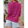 imageDokotoo Womens Tops Round Neck Striped Half Sleeve Hollow Out Crochet Loose Pullover Sweaters 2025Rose Red