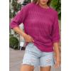 imageDokotoo Womens Tops Round Neck Striped Half Sleeve Hollow Out Crochet Loose Pullover Sweaters 2025Rose Red
