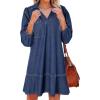 imageDokotoo Denim Dress for Women Fashion Fall Casual Babydoll 2025 V Neck 34 Puff Sleeve Jean DressesSail Blue