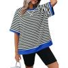 imageDokotoo Oversized T Shirts for Women Striped Color Block Crewneck Short Sleeve Casual Summer Tops Lightweight Loose BlousesBlack