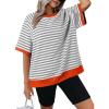 imageDokotoo Oversized T Shirts for Women Striped Color Block Crewneck Short Sleeve Casual Summer Tops Lightweight Loose BlousesGrey