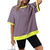 imageDokotoo Oversized T Shirts for Women Striped Color Block Crewneck Short Sleeve Casual Summer Tops Lightweight Loose BlousesPink
