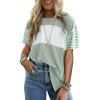 imageDokotoo Summer Tops Trendy Oversized 2025 Crewneck Casual Color Block Striped Womens Shirts BlousesA Smoke Green