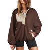 imageDokotoo Sweatshirt for Women Oversized Fuzzy Fleece Jacket Color Block Button Long Sleeve Pullover Sherpa Sweatshirts TopsBrown