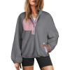 imageDokotoo Sweatshirt for Women Oversized Fuzzy Fleece Jacket Color Block Button Long Sleeve Pullover Sherpa Sweatshirts TopsGrey