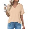imageDokotoo Women Blouses Lace Tops for Women Trendy Summer Casual V Neck Short Sleeve ShirtsApricot