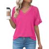 imageDokotoo Women Blouses Lace Tops for Women Trendy Summer Casual V Neck Short Sleeve ShirtsRose Red
