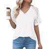 imageDokotoo Women Blouses Lace Tops for Women Trendy Summer Casual V Neck Short Sleeve ShirtsWhite