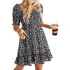 imageDokotoo Womens Casual Summer Dresses Short Sleeve Square Neck Smocked Boho Floral Sundress Flowy ALine Mini DressBlack