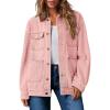 imageDokotoo Womens Denim Top Plus Size Denim Jacket for Women Contrast Collar Coat Button Up Tops Trucker JacketsPink