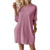 imageDokotoo Womens Dresses 2025 Spring 34 Sleeve Fashion Dresses Crewneck Casual Mini Dress with Pockets SXLPink