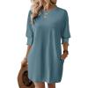 imageDokotoo Womens Dresses 2025 Spring 34 Sleeve Fashion Dresses Crewneck Casual Mini Dress with Pockets SXLStone Blue