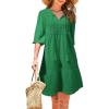 imageDokotoo Womens Dresses Summer V Neck Drawstring Embroidered Half Sleeve Mini Dress Boho Dresses for Women 2025 SundressesDark Green