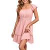 imageDokotoo Womens Summer Dresses 2025 Ruffle Short Sleeve Shirred High Waist Tiered Smocked ALine Casual Dress with PocketPink