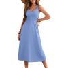 imageDokotoo Womens Summer Dresses 2025 Sleeveless Button Down Smocked Empire Waist Casual ALine Swing Midi Dress SundressSky Blue