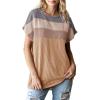 imageDokotoo Womens Summer Tops 2025 Fashion Color Block Shirts Casual Crewneck Oversized Tshirts Ribbed Knit Tees BlouseGold