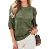 imageDokotoo Womens Tops Round Neck Striped Half Sleeve Hollow Out Crochet Loose Pullover Sweaters 2025Green
