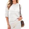 imageDokotoo Womens Tops Round Neck Striped Half Sleeve Hollow Out Crochet Loose Pullover Sweaters 2025White