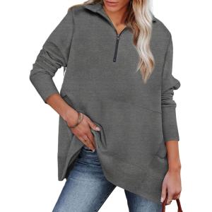 imageDokotoo Womens Casual Oversized Half Zip Sweatshirts Long Sleeve Solid Color Pullover Jackets with PocketsDark Grey