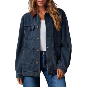 imageDokotoo Womens Denim Top Plus Size Denim Jacket for Women Contrast Collar Coat Button Up Tops Trucker JacketsDirty Blue