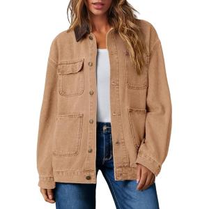 imageDokotoo Womens Denim Top Plus Size Denim Jacket for Women Contrast Collar Coat Button Up Tops Trucker JacketsMustard