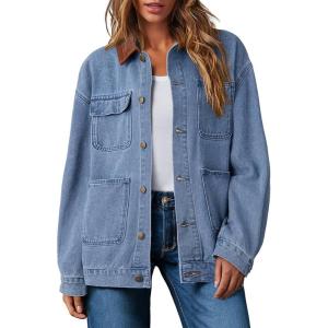 imageDokotoo Womens Denim Top Plus Size Denim Jacket for Women Contrast Collar Coat Button Up Tops Trucker JacketsSky Blue