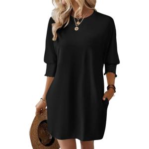 imageDokotoo Womens Dresses 2025 Spring 34 Sleeve Fashion Dresses Crewneck Casual Mini Dress with Pockets SXLBlack