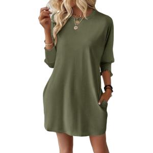imageDokotoo Womens Dresses 2025 Spring 34 Sleeve Fashion Dresses Crewneck Casual Mini Dress with Pockets SXLFern Green