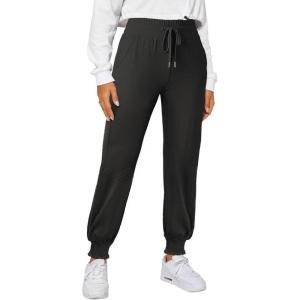 imageDokotoo Womens High Waisted Lounge Joggers Elasticity Drawstring Side Pocket Casual Cuffed Casual Yoga SweatpantsBlack