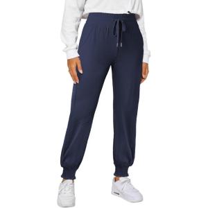 imageDokotoo Womens High Waisted Lounge Joggers Elasticity Drawstring Side Pocket Casual Cuffed Casual Yoga SweatpantsNavy Blue