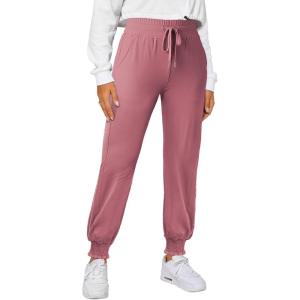 imageDokotoo Womens High Waisted Lounge Joggers Elasticity Drawstring Side Pocket Casual Cuffed Casual Yoga SweatpantsRose Pink
