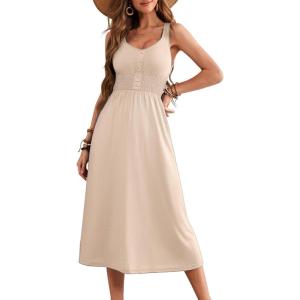 imageDokotoo Womens Summer Dresses 2025 Sleeveless Button Down Smocked Empire Waist Casual ALine Swing Midi Dress SundressApricot