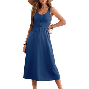 imageDokotoo Womens Summer Dresses 2025 Sleeveless Button Down Smocked Empire Waist Casual ALine Swing Midi Dress SundressBlue