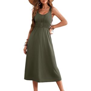 imageDokotoo Womens Summer Dresses 2025 Sleeveless Button Down Smocked Empire Waist Casual ALine Swing Midi Dress SundressJungle Green