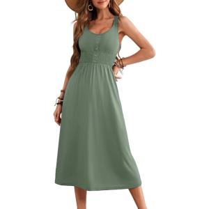 imageDokotoo Womens Summer Dresses 2025 Sleeveless Button Down Smocked Empire Waist Casual ALine Swing Midi Dress SundressMist Green