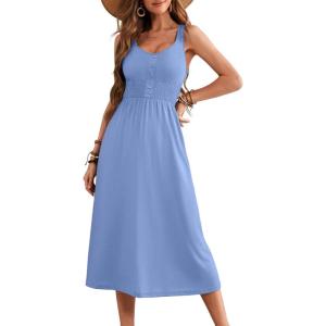 imageDokotoo Womens Summer Dresses 2025 Sleeveless Button Down Smocked Empire Waist Casual ALine Swing Midi Dress SundressSky Blue