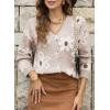 imageDokotoo Cardigan Sweaters for Women Open Front Long Sleeve Button Down VNeck Knit Floral SweaterBeige