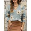 imageDokotoo Cardigan Sweaters for Women Open Front Long Sleeve Button Down VNeck Knit Floral SweaterBlue